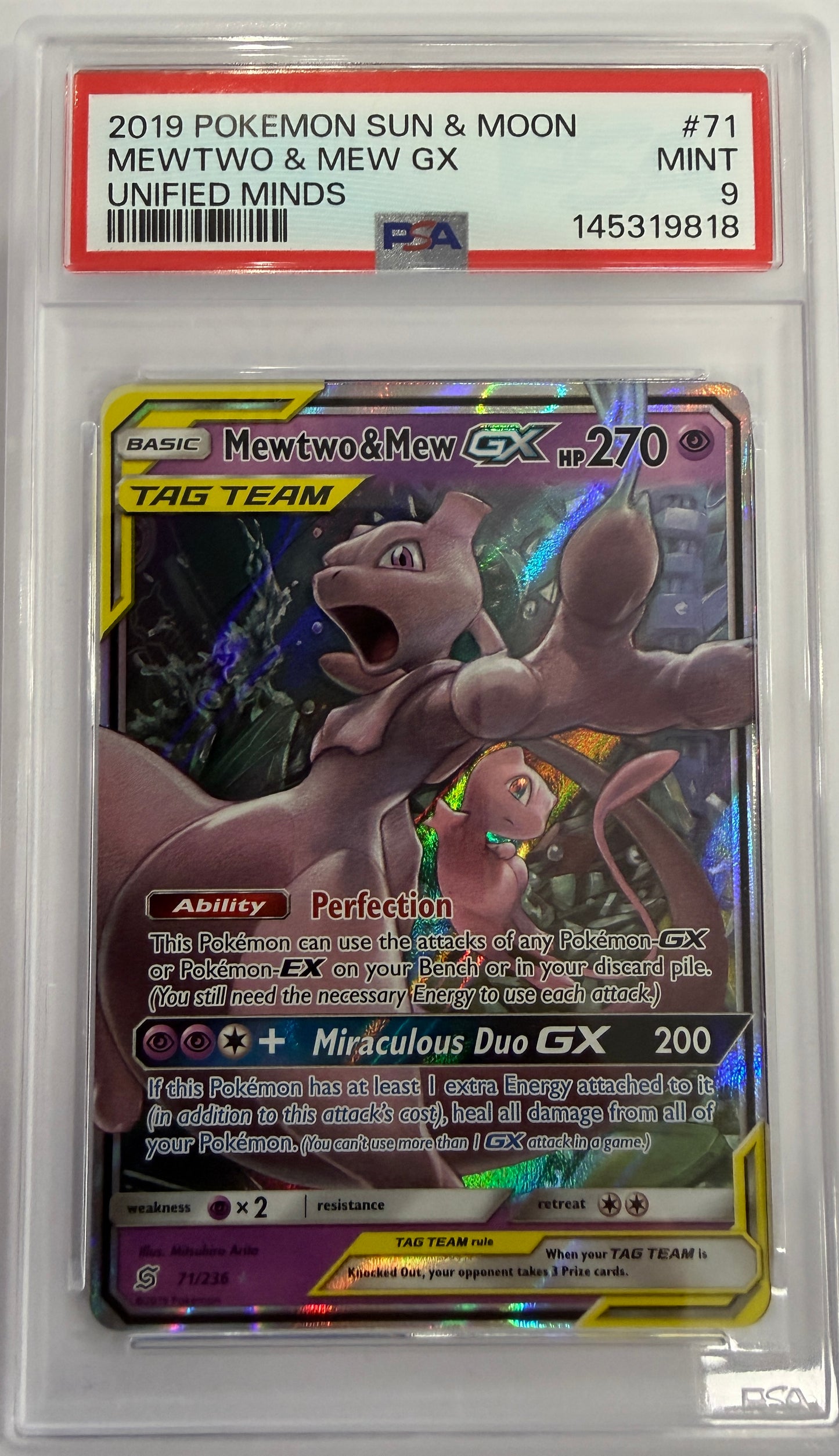 Mewtwo & Mew GX - SM - Unified Minds (SM11) - PSA 9