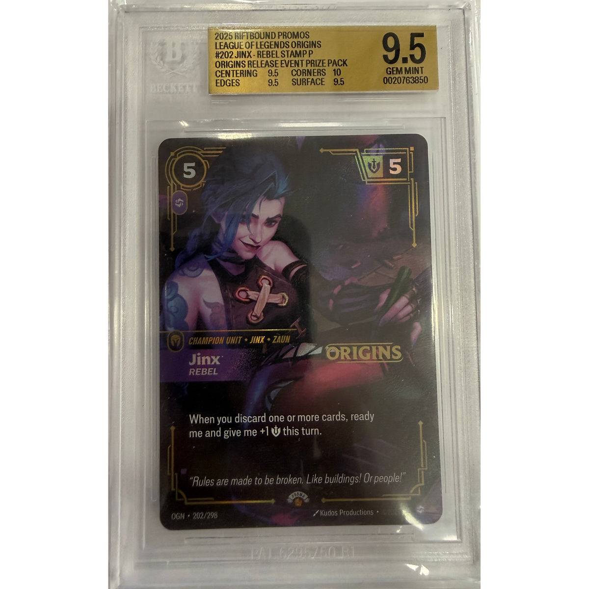 Jinx, Rebel - Riftbound Organized Play Promotional Cards (OPP) - BGS 9,5