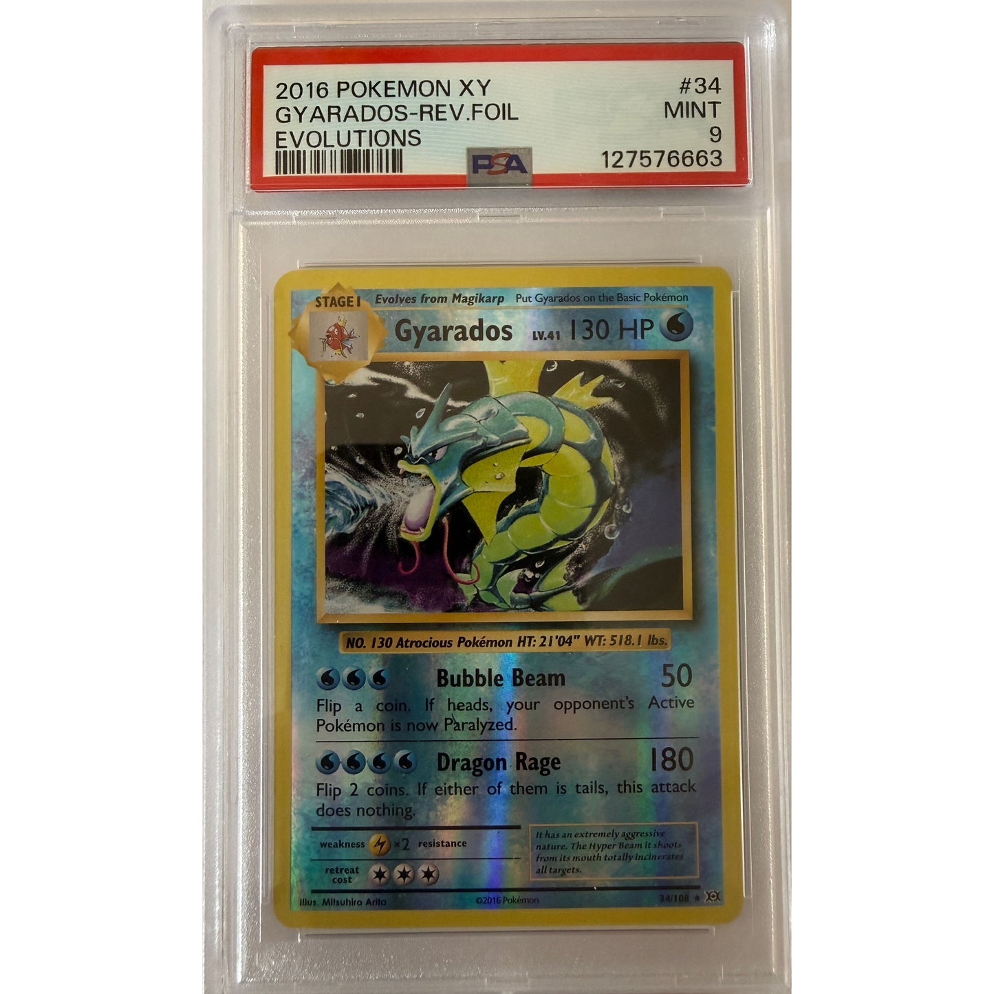 Gyarados Reverse Holo - 34/108 - XY - PSA 9