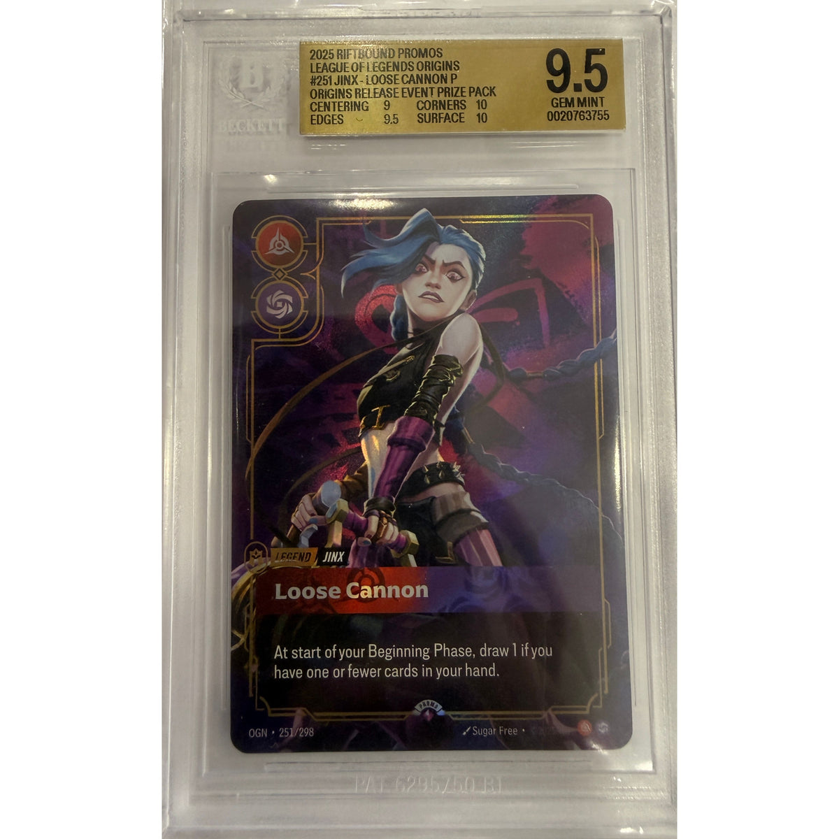 Jinx, Loose Cannon - Riftbound Organized Play Promotional Cards (OPP) - BGS 9,5