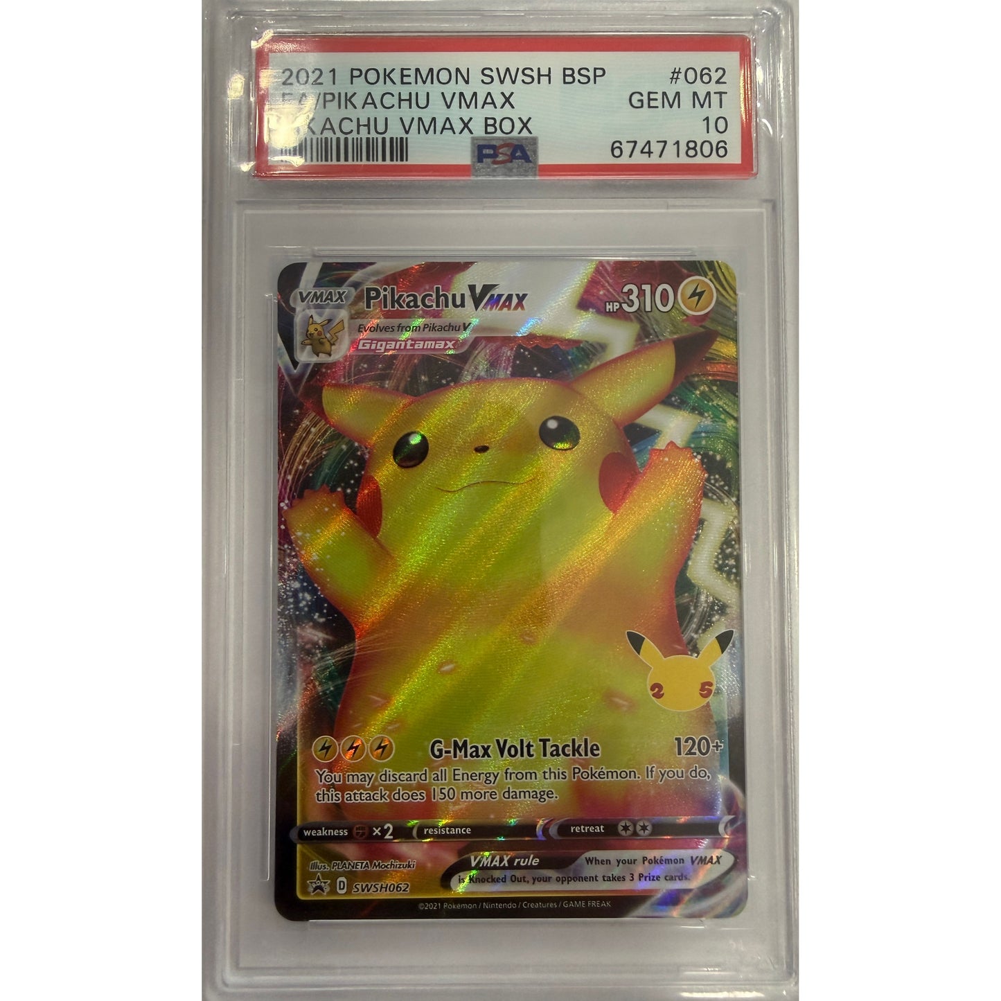 Pikachu VMAX - SWSH062 - SWSH: Sword & Shield Promo Cards (SWSD) - PSA 10