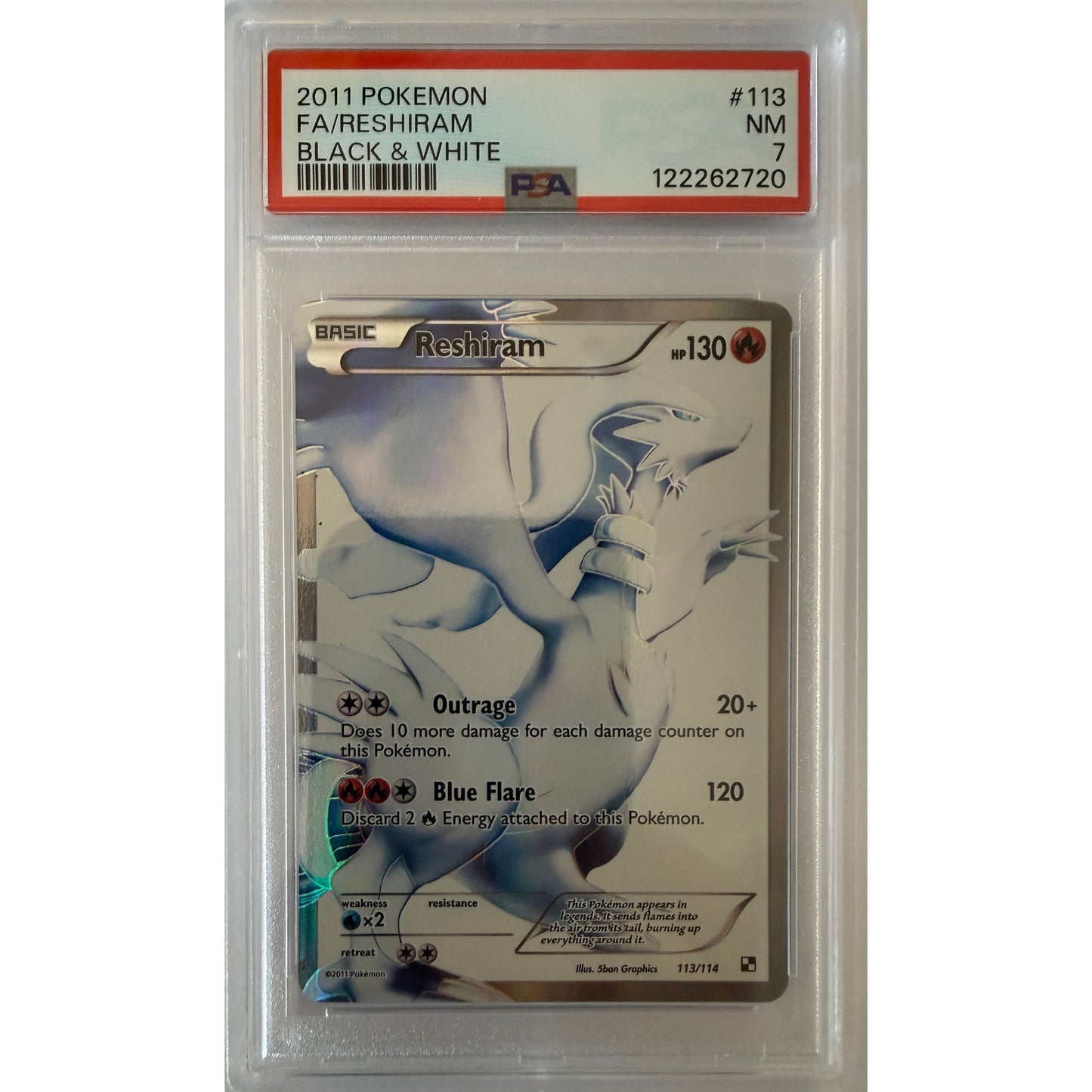 Reshiram (113 Full Art) - Black and White (BLW) - PSA 7