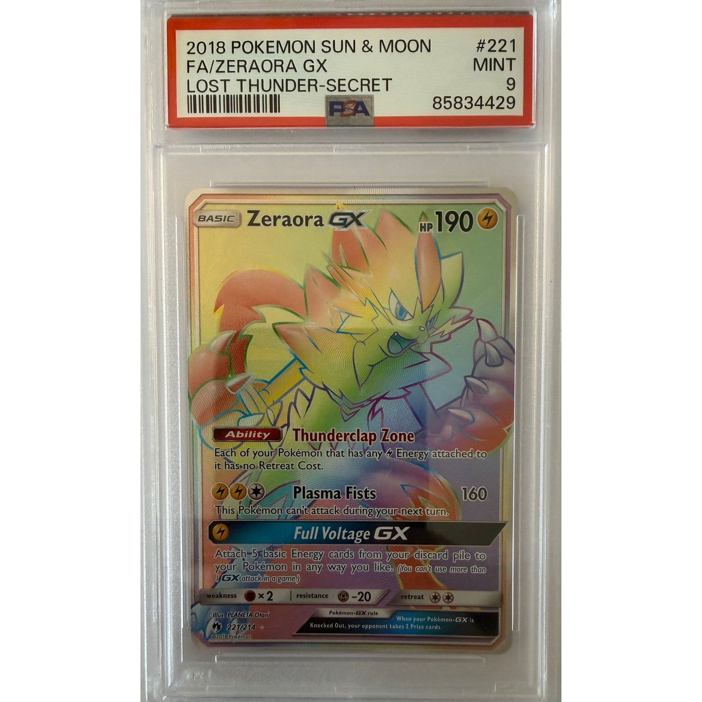 Zeraora GX (Secret) - SM - Lost Thunder (SM8) - PSA 9